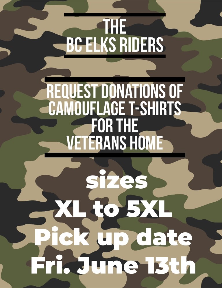2026-06-13 Elks Riders Camouflage T-shirts for Vets